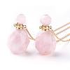 Natural Rose Quartz Openable Perfume Bottle Pendant Necklaces NJEW-G325-02G-4