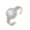 Brass Micro Pave Cubic Zirconia Cuff Open Rings RJEW-C163-19P-4