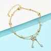 304 Stainless Steel Pave Clear Cubic Zirconia & Crystal Rhinestone Double Layer Flower Charm Anklets for Women AJEW-G069-02G-1