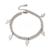 Tarnish Resistant 304 Stainless Steel Leaf Charm Bracelet with 201 Stainless Steel Round Beads for Women BJEW-B057-18P-1