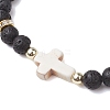 Adjustable 6mm Round Natural Lava Rock Braided Bead Bracelets BJEW-JB10615-01-3