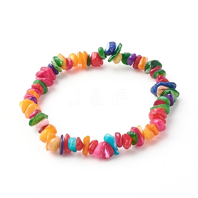 Natural Dyed Chip Shell Beads Stretch Bracelets BJEW-JB06395-02-1
