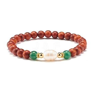Natural Wood Round Beads Bracelets Set BJEW-JB07275-1