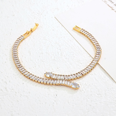 Snake Brass Pave Cubic Zirconia Link Chain Bracelets UA5889-4-1