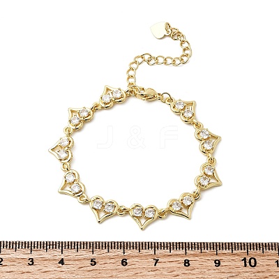 Heart Brass Micro Pave Cubic Zirconia Link Chain Bracelets BJEW-L715-01G-01-1