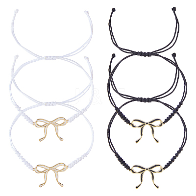 4Pcs 2 Colors Bowknot Brass Charms Bracelets BJEW-HS00013-1