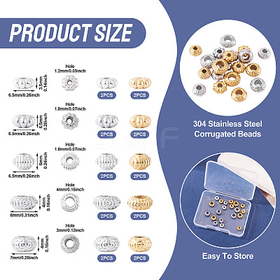 20Pcs 10 Styles 304 Stainless Steel Corrugated Beads STAS-TA0003-14-1
