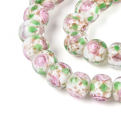 Handmade Lampwork Inner Flower Rondelle Beads Strands LAMP-T022-24K-1
