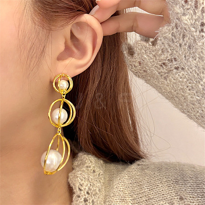 Alloy & Imitation Pearl Stud Dangle Earrings WG7B6BF-01-1