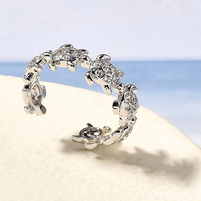 Brass Micro Pave Clear Cubic Zirconia Cuff Rings for Women RJEW-Q008-13P-1