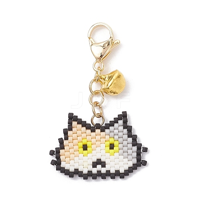 Handmade Glass Seed Beaded Cat Head Shape Pendants Decorations HJEW-MZ00366-04-1