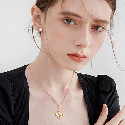 2 Sets 2 Styles Clear Cubic Zirconia Stud Earrings & Butterfly Pendant Necklaces Set SJEW-HY0001-01-1