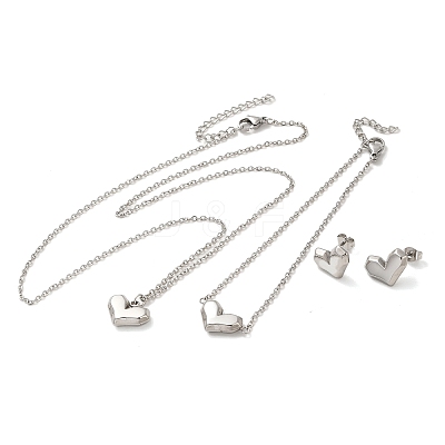 Non-Tarnish Heart 304 Stainless Steel Pendant Necklaces & Bracelets & Stud Earrings Sets for Women SJEW-C004-01P-1