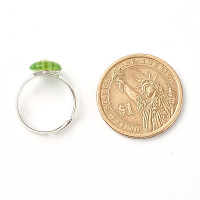 Flower Flat Round Millefiori Glass Adjustable Ring RJEW-JR00407-1