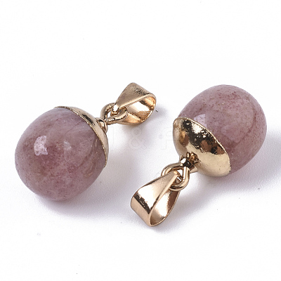 Top Golden Plated Natural Strawberry Quartz Pendants G-T131-03I-1