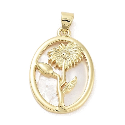 Rack Plating Brass Pave Shell Pendants KK-Z064-28G-09-1