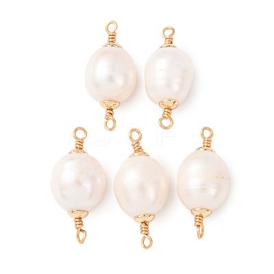 Natural Pearl Rice Connector Charms KK-Z152-01G-01-1