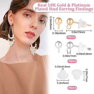 40Pcs 2 Style Brass Ball Stud Earring Post KK-BBC0003-73-1