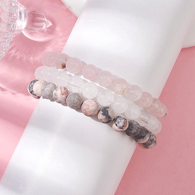 3Pcs 3 Styles Natural Mixed Gemstone Round Beaded Stretch Bracelets Set BJEW-JB10139-04-1