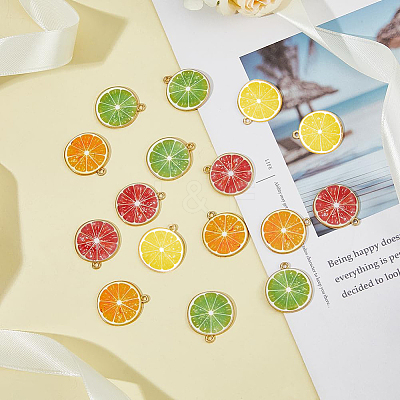 40Pcs 4 Colors Light Gold Alloy Enamel Pendants ENAM-DC0001-16-1
