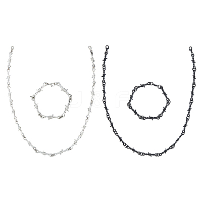 4Pcs 4 Styles Alloy Thornlet Link Chain Bracelets & Necklaces BJEW-FI0001-77-1