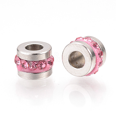 201 Stainless Steel Polymer Clay Rhinestone Inlaid Beads RB-YWC0001-02G-1