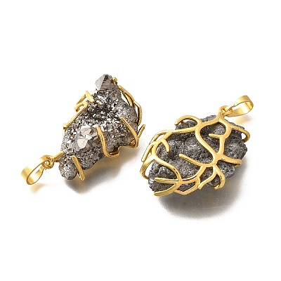 Electroplated Natural Druzy Agate Pendants G-K338-45G-07-1