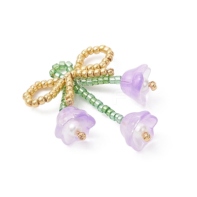 Glass Seed Beaded Bowknot with Flower Pendants PALLOY-MZ01129-05-1