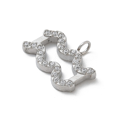 304 Stainless Steel Micro Pave Cubic Zirconia Charms STAS-Z107-09P-01-1