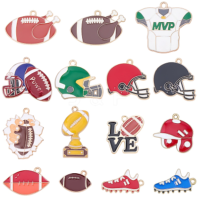 30Pcs 15 Styles Rugby Theme Alloy Enamel Pendants ENAM-SC0007-86-1