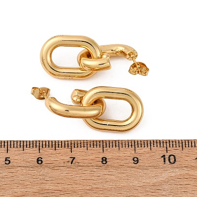304 Stainless Steel Oval Dangle Stud Earrings X-EJEW-L304-04G-1