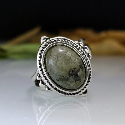 Oval Zinc Alloy Natural Labradorite Finger Rings WG970F5-01-1