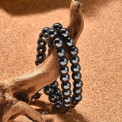 Synthetic Hematite Round Beaded Stretch Bracelet BJEW-F203-10-1