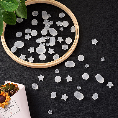 100Pcs 5 Style Transparent Frosted Acrylic Beads FACR-PJ0001-02-1