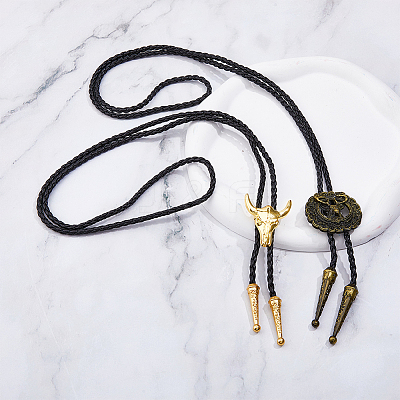 2Pcs 2 Style Adjustable Vintage PU Leather Bolo Ties NJEW-HY0001-01-1