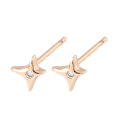 Brass Micro Pave Clear Cubic Zirconia Star Stud Earrings EJEW-L278-06G-1