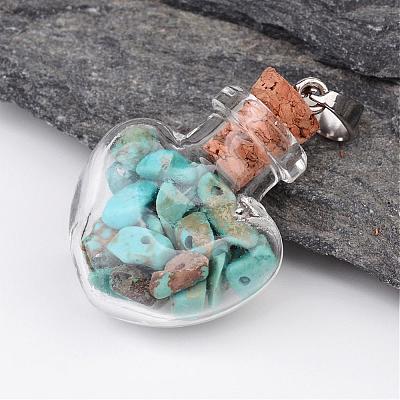 Heart Glass Bottle with Natural & Synthetic Mixed Stone Inside Pendants PALLOY-JF00172-1
