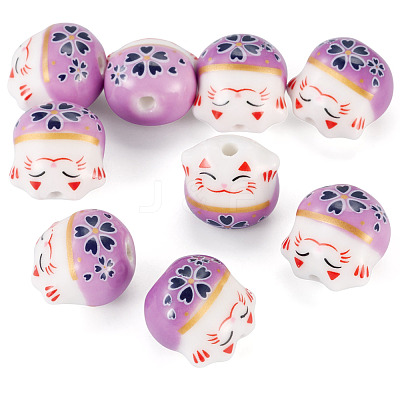 9Pcs Handmade Printed Porcelain Beads PORC-TADJ0001-01A-1