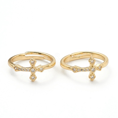 Brass Micro Pave Clear Cubic Zirconia Cuff Rings ZIRC-M117-10G-1