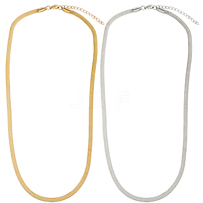 4Pcs 2 Colors 304 Stainless Steel Herringbone Chain Necklaces NJEW-BBC0001-45-1