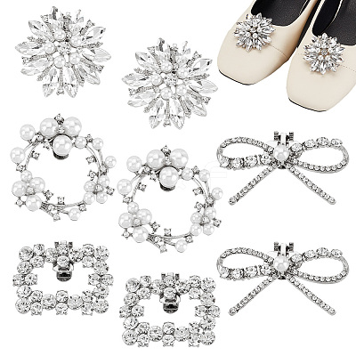 8Pcs 4 Styles Detachable Alloy Rhinestone Shoe Buckle Clips FIND-PH0021-57-1