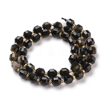 Natural Golden Sheen Obsidian Beads Strands G-K303-A30-8mm-1
