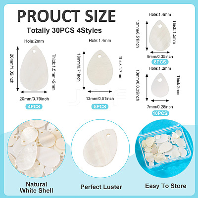 30Pcs 4 Styles Natural White Shell Pendants FIND-TA0004-96-1