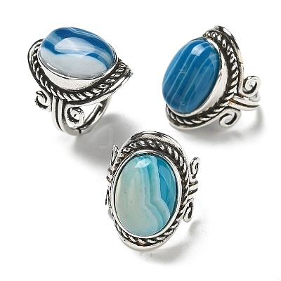 Natural Banded Agate Adjustable Rings RJEW-I108-01AS-06-1