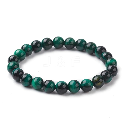 Dyed Natural Tiger Eye Beaded Stretch Bracelets BJEW-TA00462-03-1