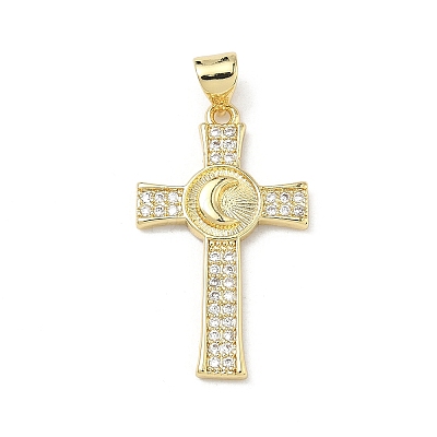 Brass Micro Pave Clear Cubic Zirconia Pendants KK-P350-16G-02-1