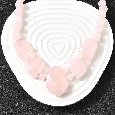Natural Rose Quartz Faceted Bib Graduated Beaded Necklaces for Women NJEW-B128-01M-1