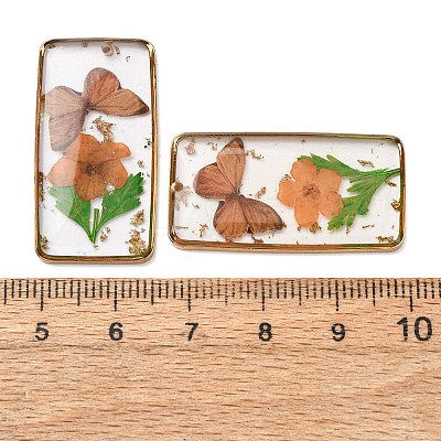Brass & Transparent Epoxy Resin & Dried Flower Pendants RESI-G133-01G-1