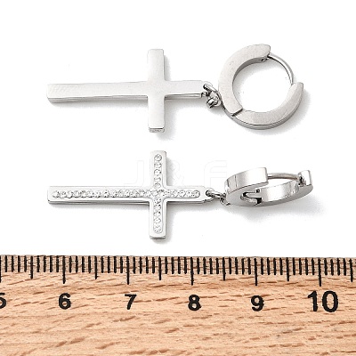 Cross 304 Stainless Steel Polymer Clay Rhinestones Hoop Earrings EJEW-G453-11P-02-1