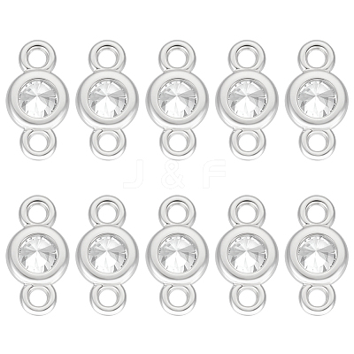 10Pcs 925 Sterling Silver Pave Clear Cubic Zirconia Flat Round Links Connector Charms STER-BC0004-22P-1